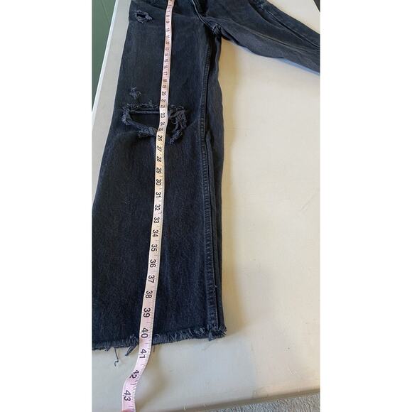 Zara Jeans Womens Sz 2 High Rise Black Distressed Wide Leg Denim Raw Hem Thrash - Picture 8 of 10